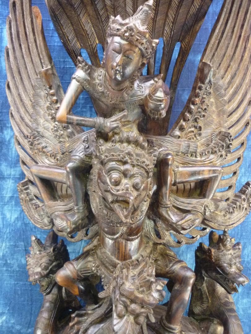黒檀木彫 ビシュヌ神 ガルーダ ヒンドゥー教 バリ島 超細密彫刻 高さ53cm
