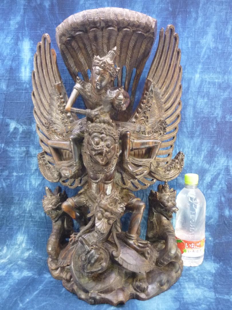 黒檀木彫 ビシュヌ神 ガルーダ ヒンドゥー教 バリ島 超細密彫刻 高さ53cm