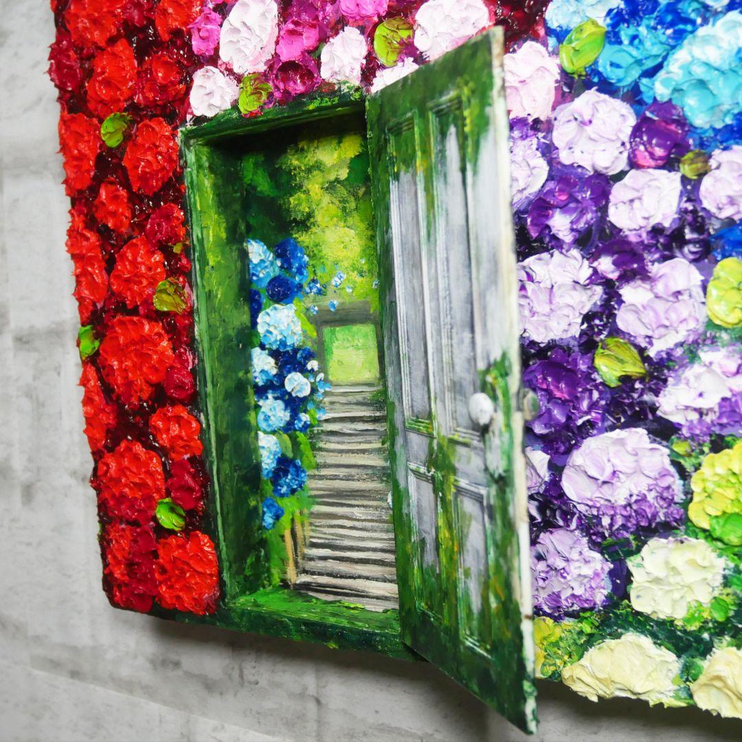 油絵 油彩 油彩画 絵画 絵【扉の先の紫陽花の階段】