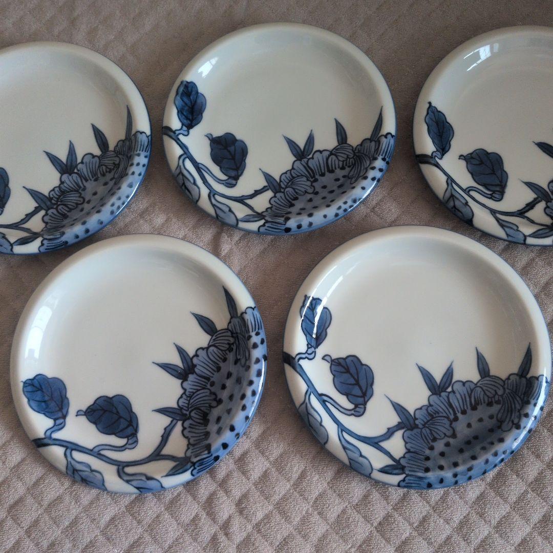 【源右衛門】染付向日葵絵 銘々皿 ５客