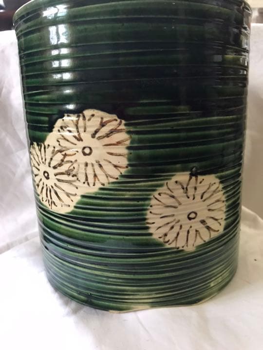 火鉢　在銘織部菊抜き火鉢時代アンティーク大正昭和レトロ古民具鉢カバー茶道具