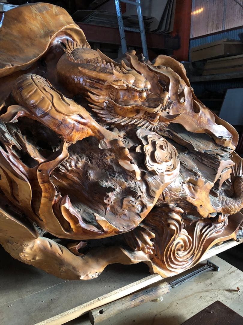 龍の木彫り彫刻 大型作品　重量約100kg 引き取り限定！