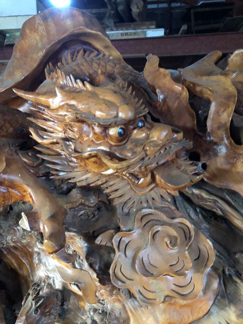 龍の木彫り彫刻 大型作品　重量約100kg 引き取り限定！