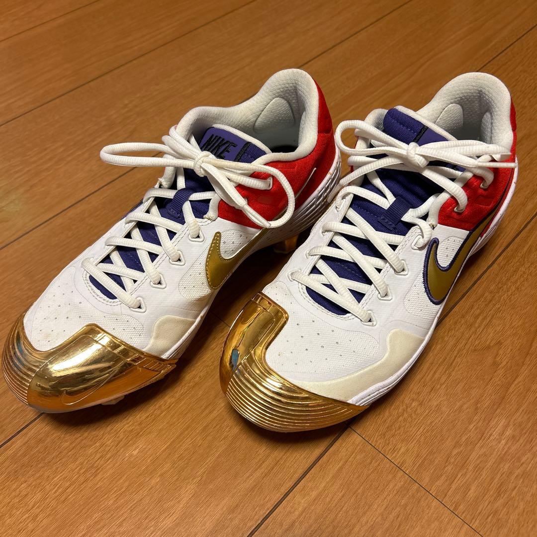 レア！ナイキ 野球 オーダースパイク ホワイト/レッド/ゴールド/パープル27㎝