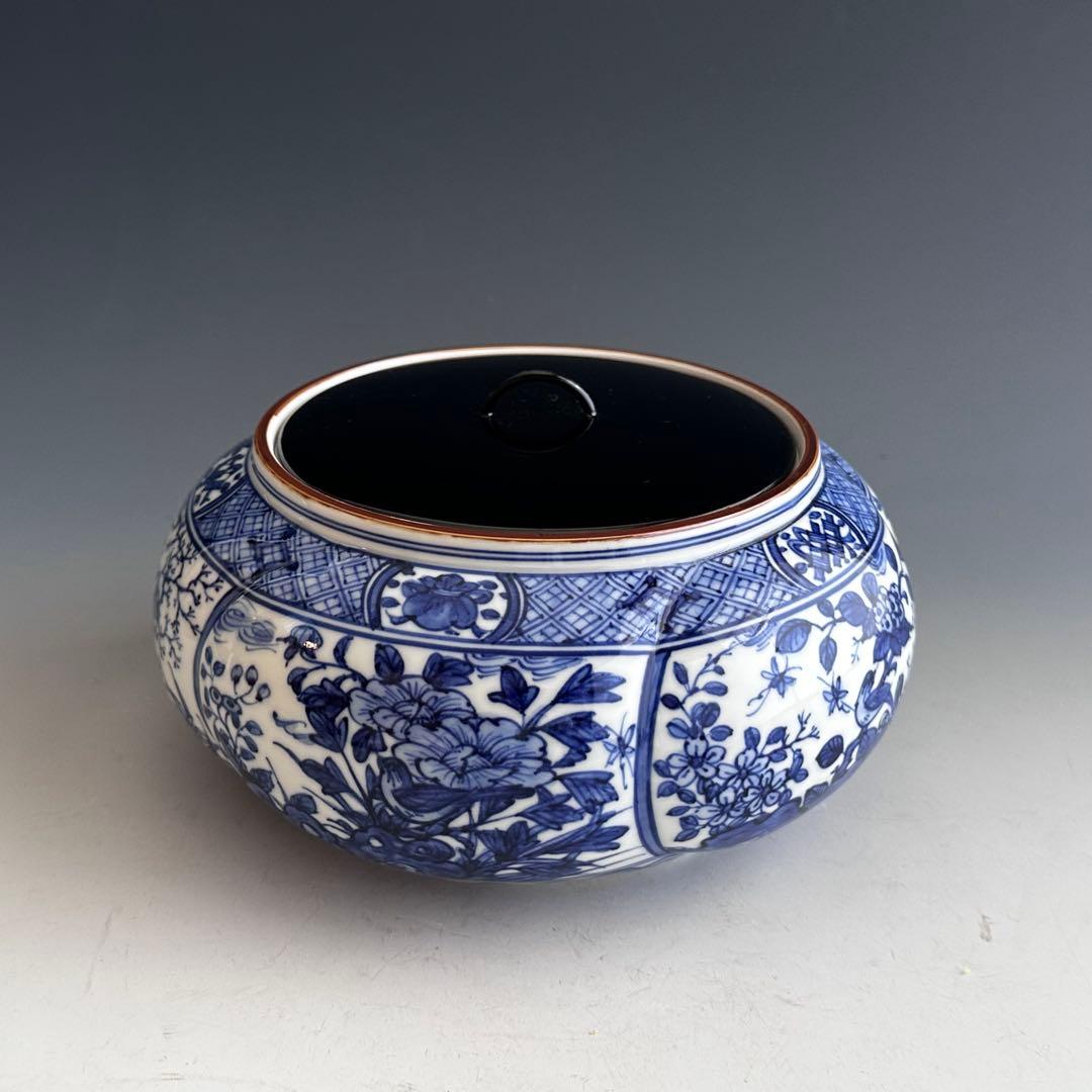 茶道具　染付　祥瑞　捻梅　水指　高野昭阿弥　共箱　替蓋付　京焼　陶芸　茶会