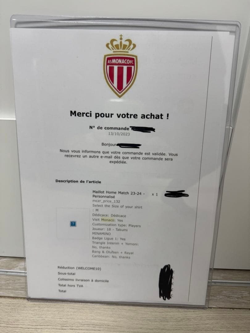 南野拓実　直筆サインユニフォーム　モナコ