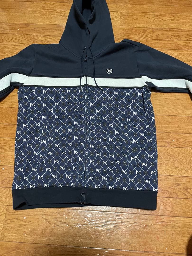 パーリーゲイツ　PGロゴ総柄 ジップアップパーカー ネイビー メンズ