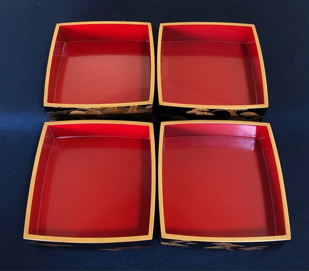 《R》輪島塗 四段重 替蓋 重台付 五島屋謹製 共布 共箱 251118え3