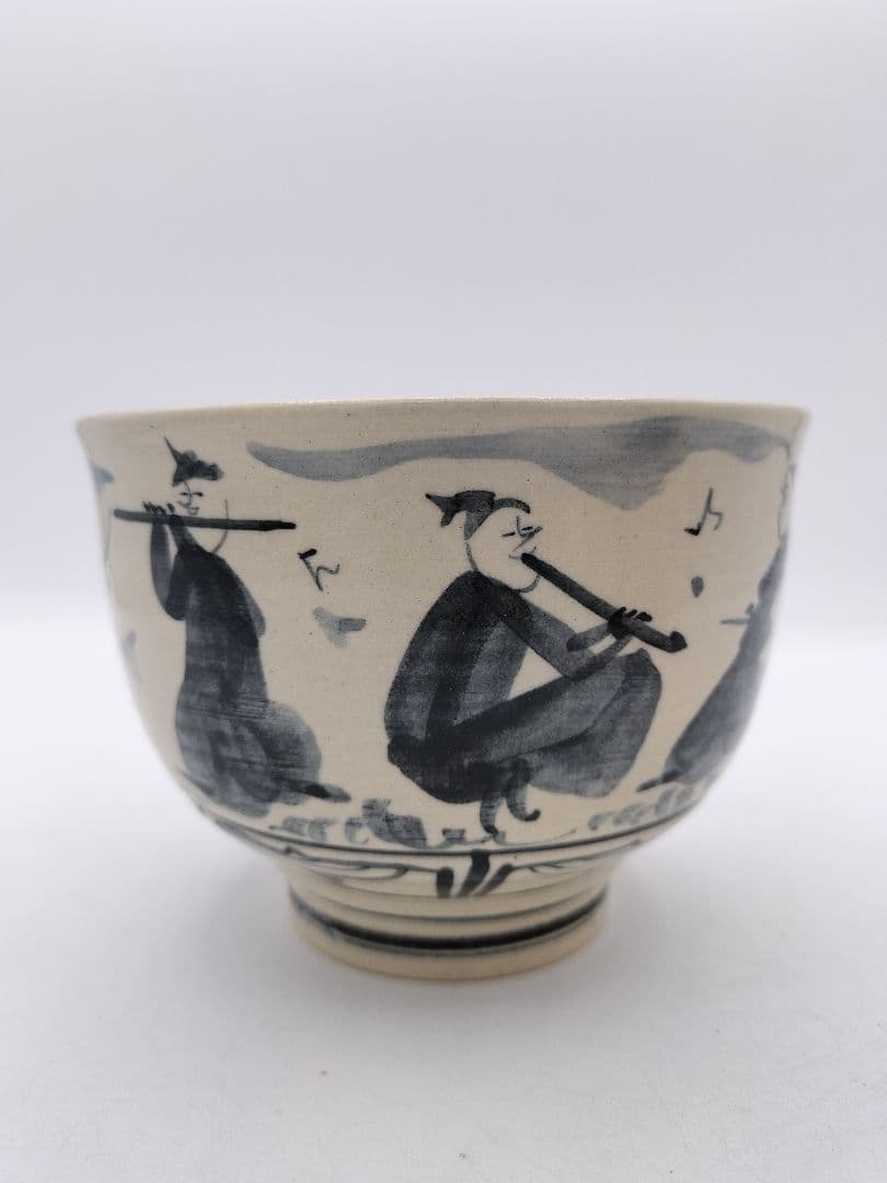 c585 茶碗 古曽部 安南手 人物草花 高規古曽部 義宗窯 木箱 茶道具 古物