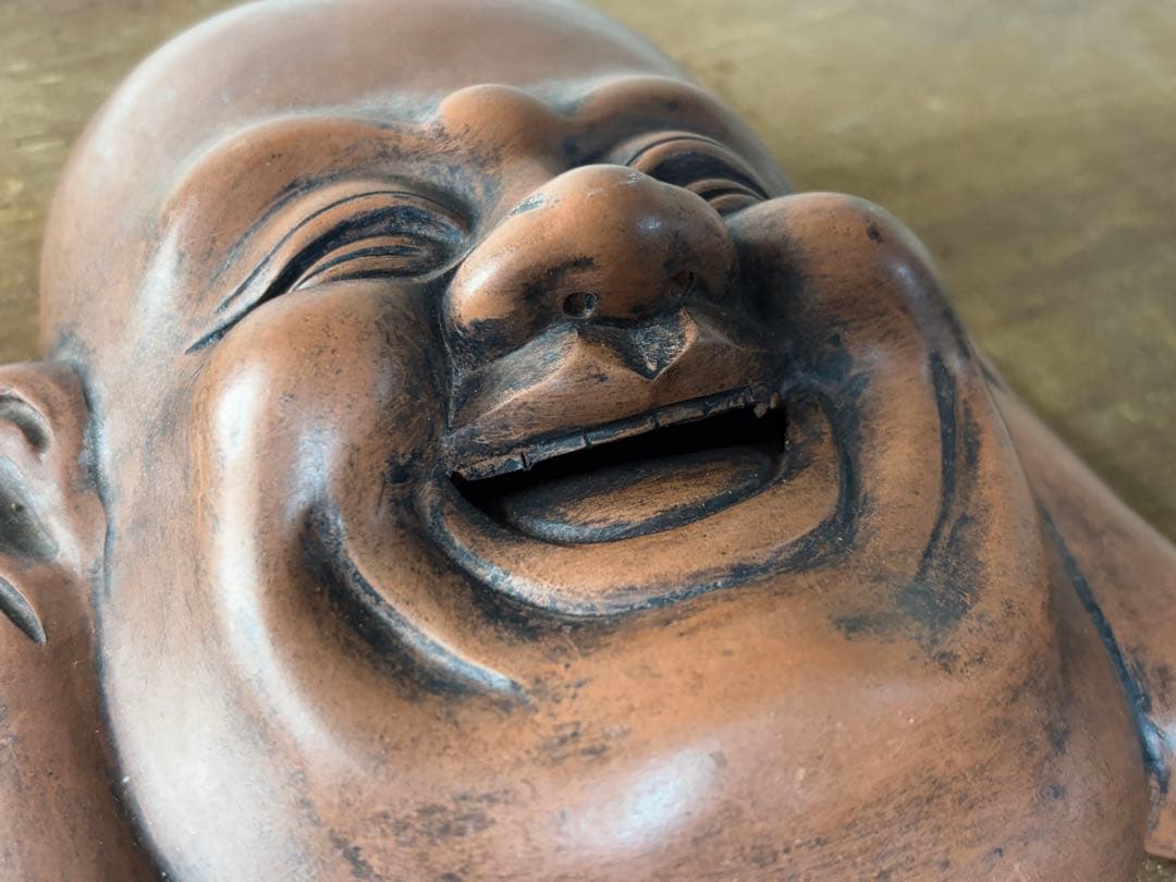 在銘 陶器製 布袋尊 置物 壁掛け 七福神 骨董 古道具