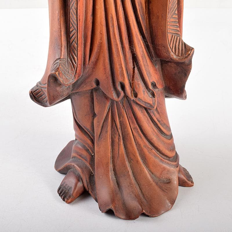 中国　唐木黄楊製　観音菩薩像　仏像　置物　V　R4736