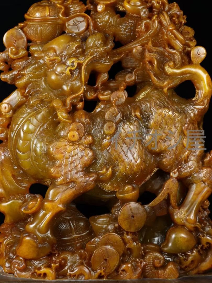 中国古美術 寿山石 呉昌碩作 龍鳳呈祥 置物 細密彫 賞物 名家作 書道具 印鑑