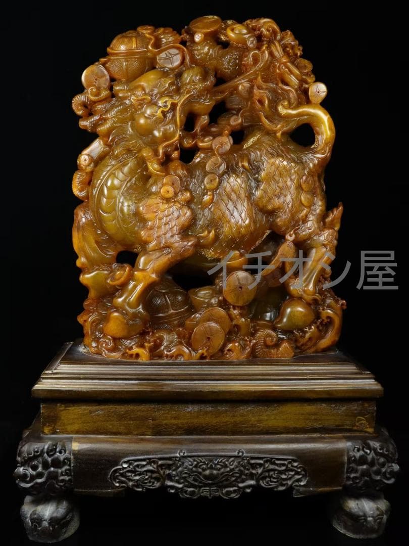 中国古美術 寿山石 呉昌碩作 龍鳳呈祥 置物 細密彫 賞物 名家作 書道具 印鑑