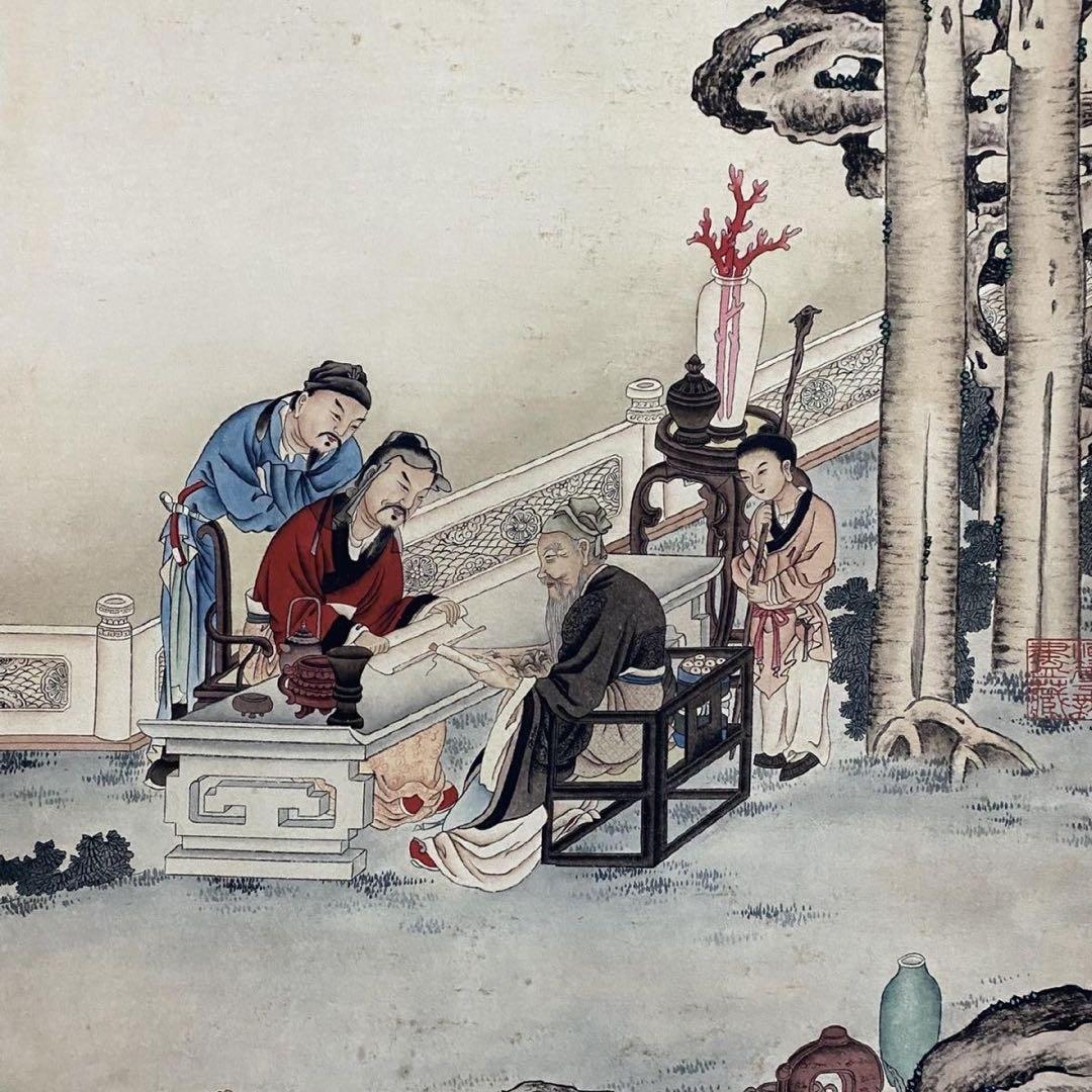 唐寅 賢士観書図　中堂掛け軸　中国書画　宣紙　書画工芸