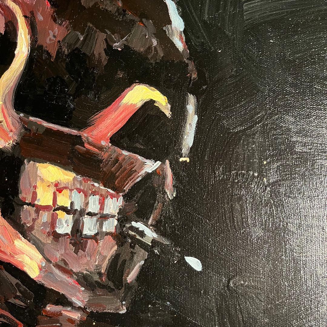 ★秀作★手書き油絵 ゴッホ タバコを咥えた骸骨 額付き 肉筆絵画 油彩画