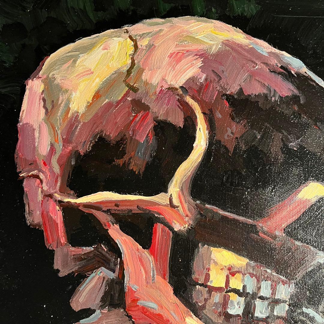 ★秀作★手書き油絵 ゴッホ タバコを咥えた骸骨 額付き 肉筆絵画 油彩画