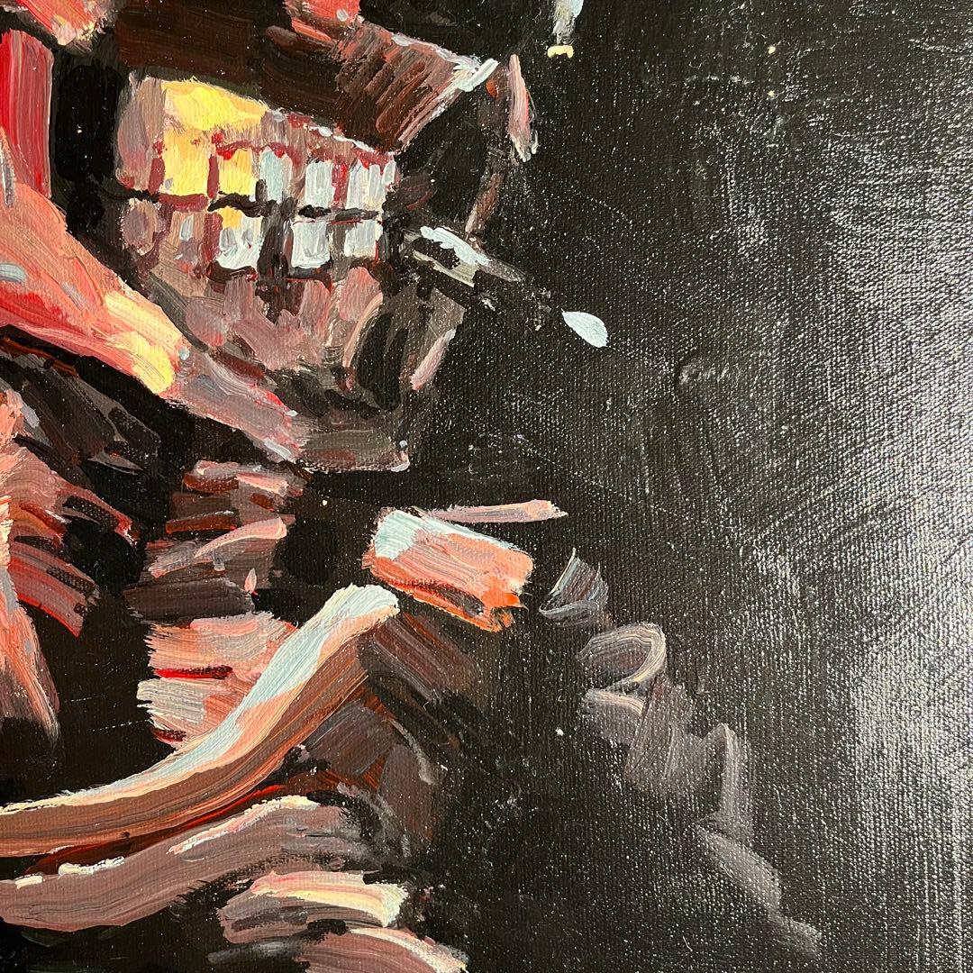 ★秀作★手書き油絵 ゴッホ タバコを咥えた骸骨 額付き 肉筆絵画 油彩画