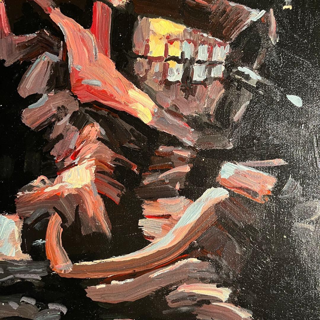 ★秀作★手書き油絵 ゴッホ タバコを咥えた骸骨 額付き 肉筆絵画 油彩画