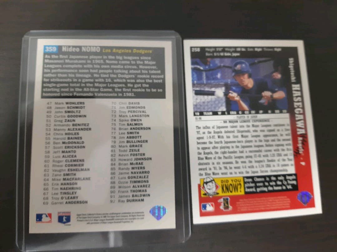 メジャーリーグカード(ドジャース野茂、長谷川含む)