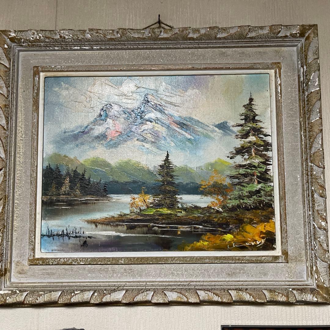 風景画 油彩画 銀色フレーム付き