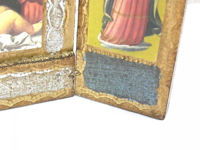 イタリア ヴィンテージ『観想の聖母マリア』カルロ・ドルチの工房作３枚続きの祭壇画