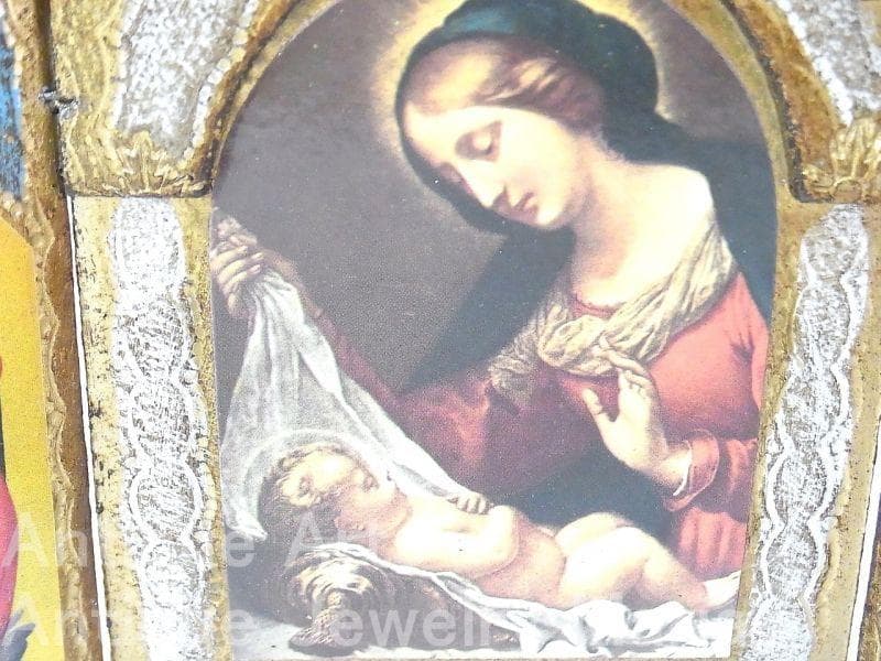 イタリア ヴィンテージ『観想の聖母マリア』カルロ・ドルチの工房作３枚続きの祭壇画
