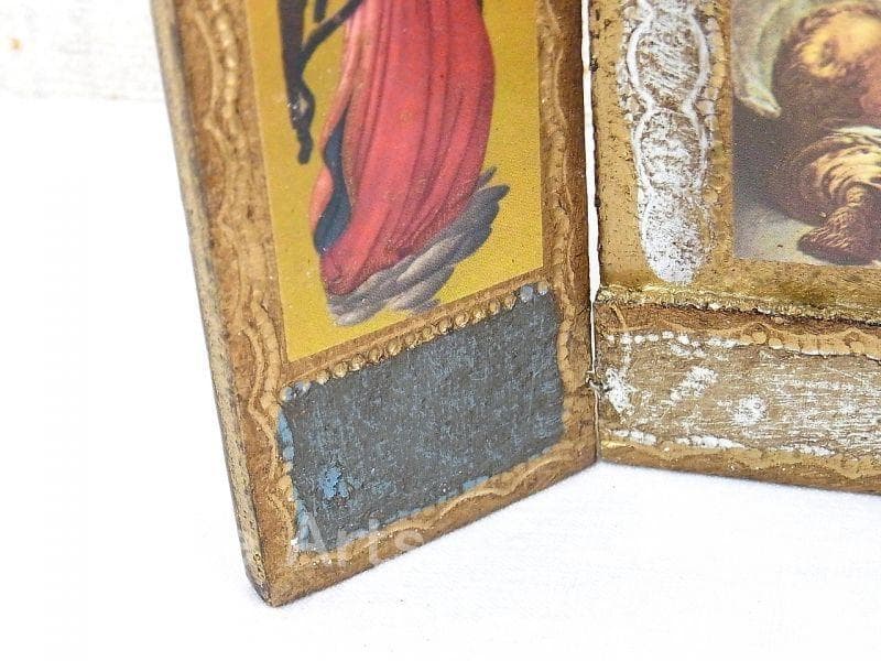 イタリア ヴィンテージ『観想の聖母マリア』カルロ・ドルチの工房作３枚続きの祭壇画