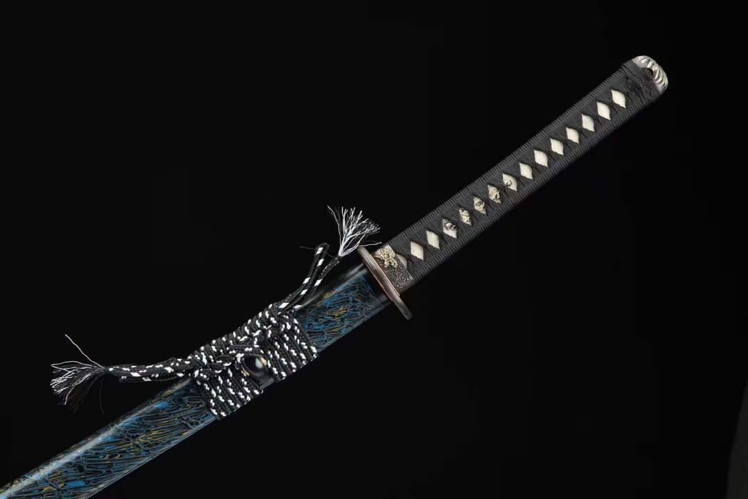 三色銅-青龍刀装侍刀（青色大漆金）古兵器 武具　刀装具　日本刀　模造刀 居合刀