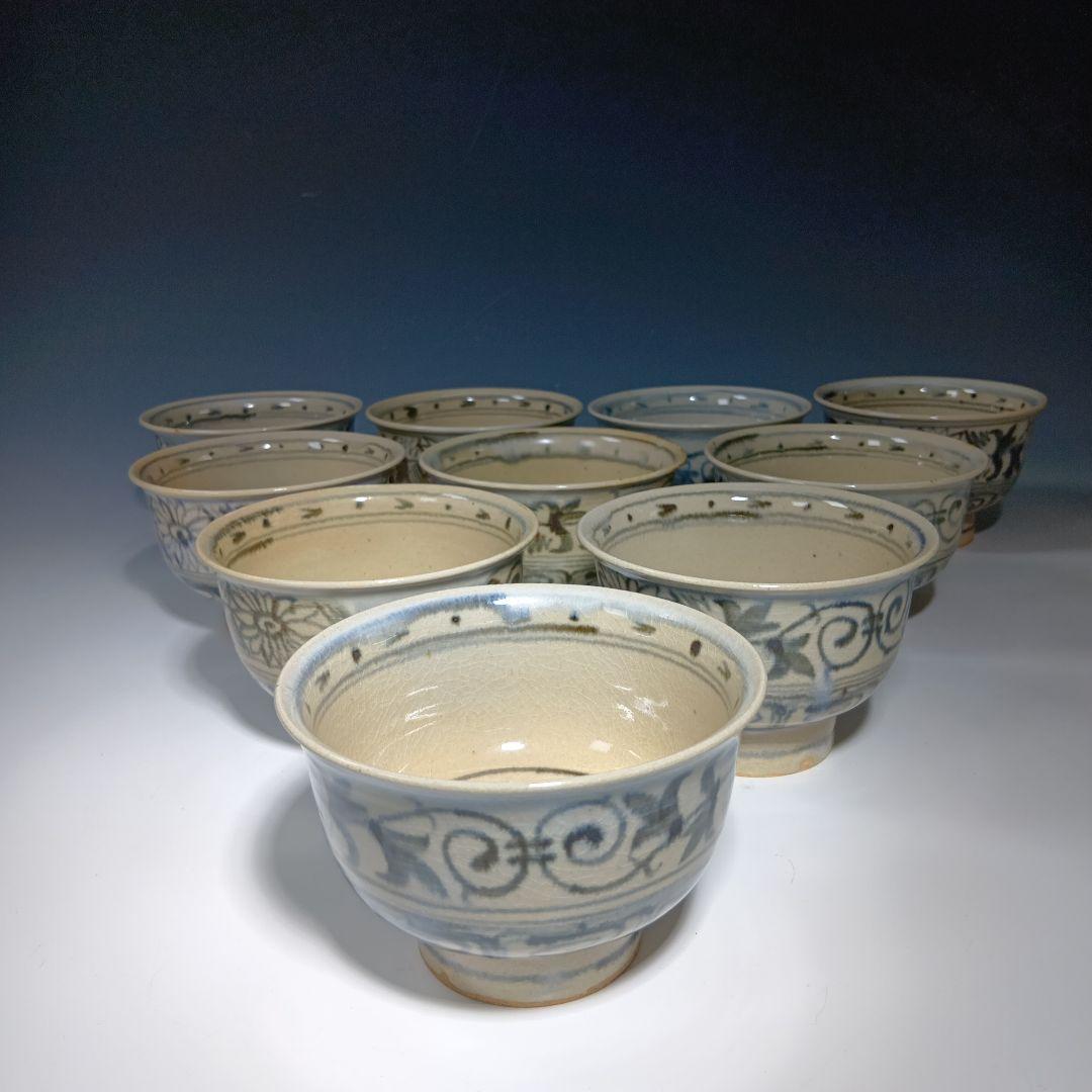 値下げ茶道具　楽山窯造　安南数茶碗10客　 美品　共箱