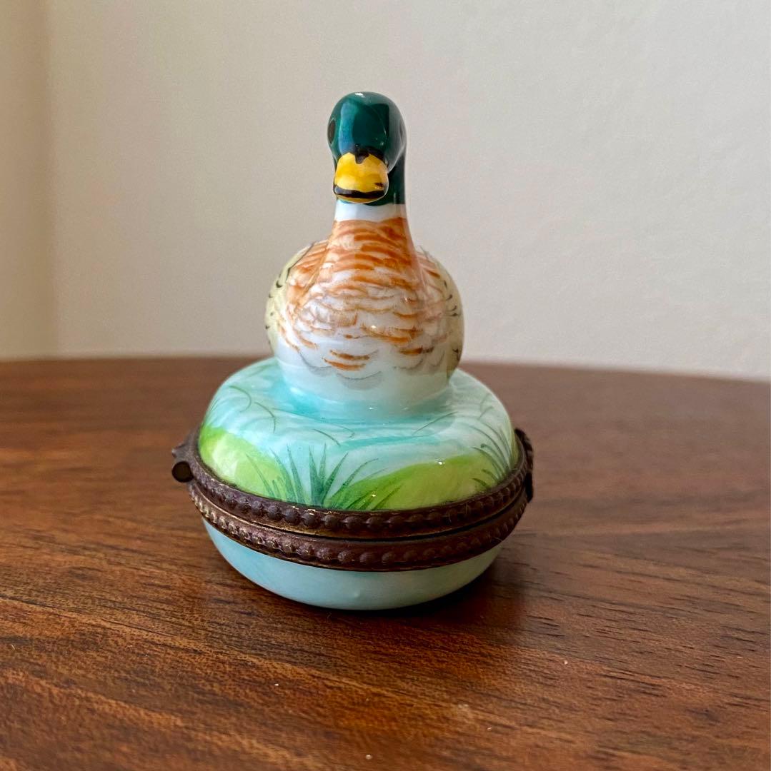 フランス ヴィンテージ リモージュ 手描 鴨 フィギュリン 小物入 ピルケース