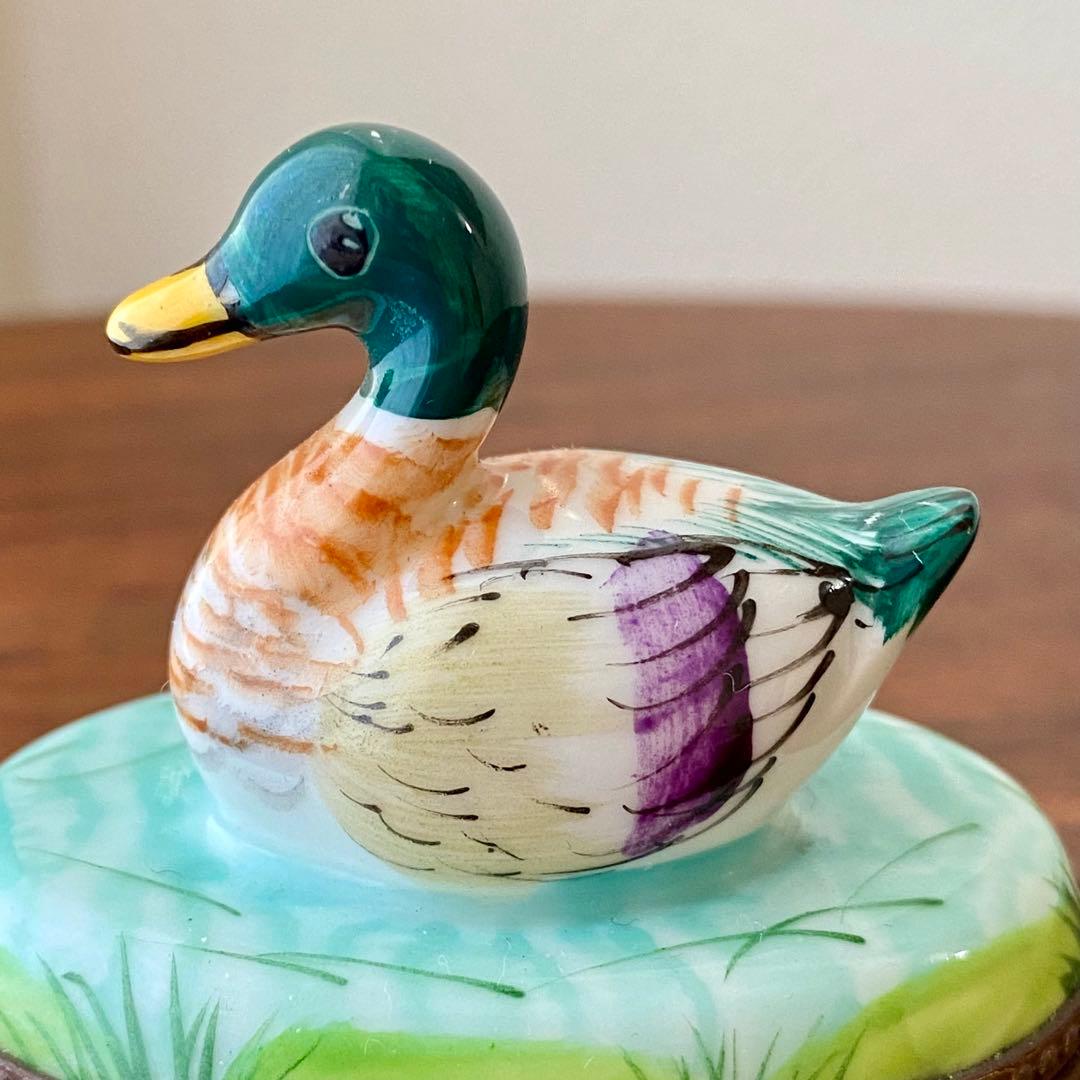 フランス ヴィンテージ リモージュ 手描 鴨 フィギュリン 小物入 ピルケース