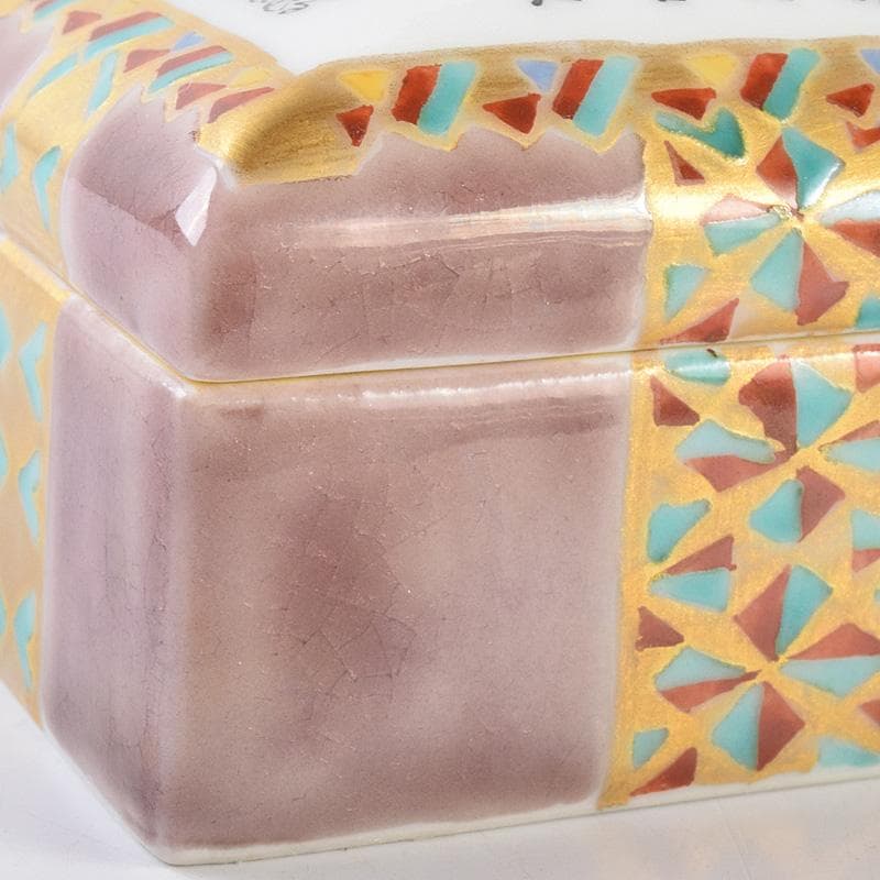 九谷焼　三代　田村敬星造　色絵金彩　毛筆細字　香合　共布共箱　M　R7600