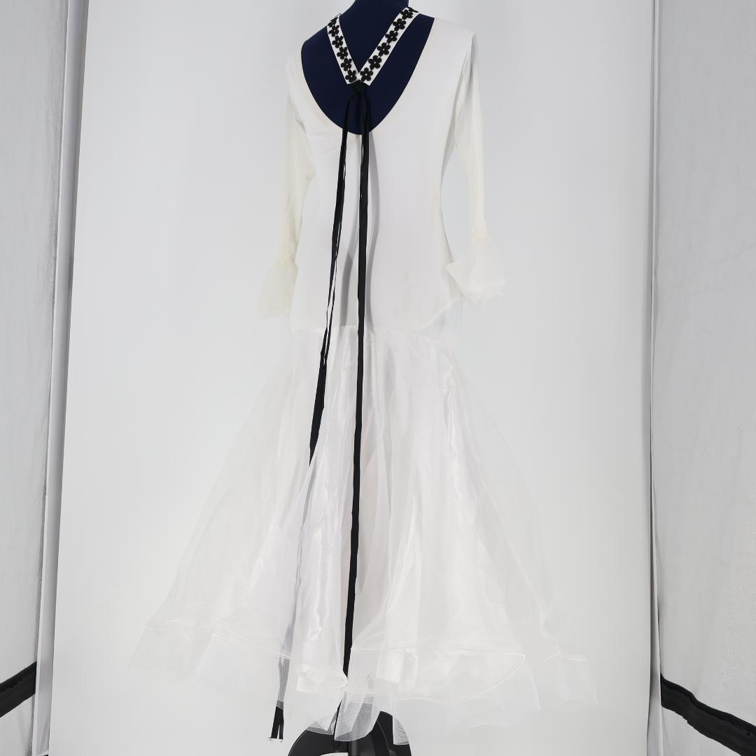 【社交ダンス衣装】ホワイト YILINFEIER ワンピースドレス チョーカー付