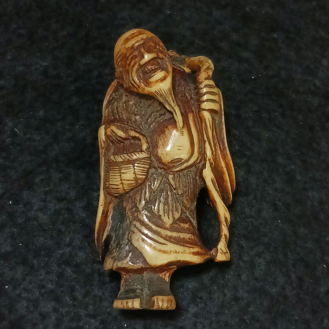 専用X214-2 江戸時代根付 細密彫刻 人物根付 鹿角材彫刻　ね