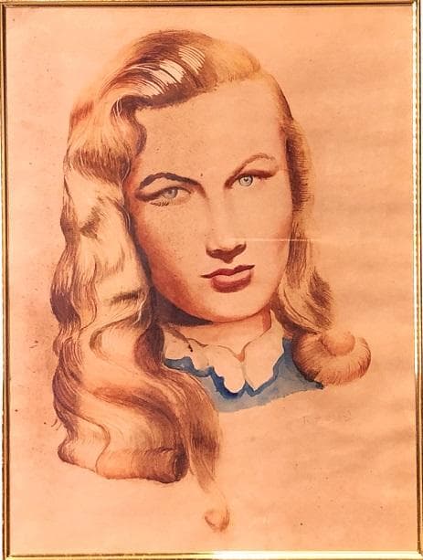 小磯良平 『ブロンド女性肖像画』　肉筆水彩　額装