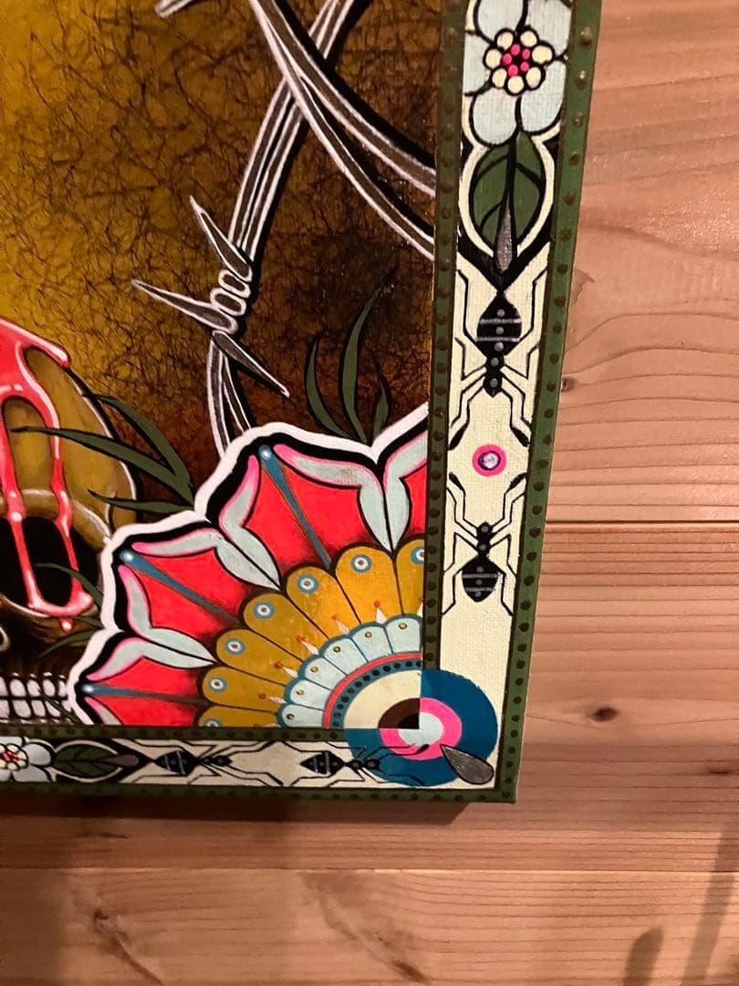 現代アート 油彩画 肉筆 一点物 スカル ピクセルハート F6号相当 ガレージ