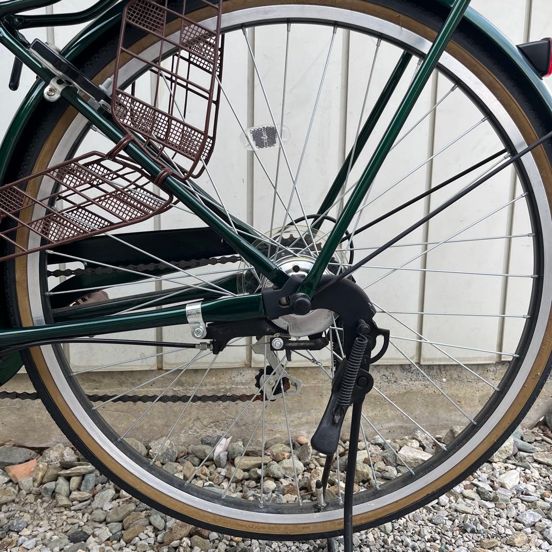 【要メンテナンス】 26インチ自転車 フォレストグリーン籐籠風おしゃれママチャリ
