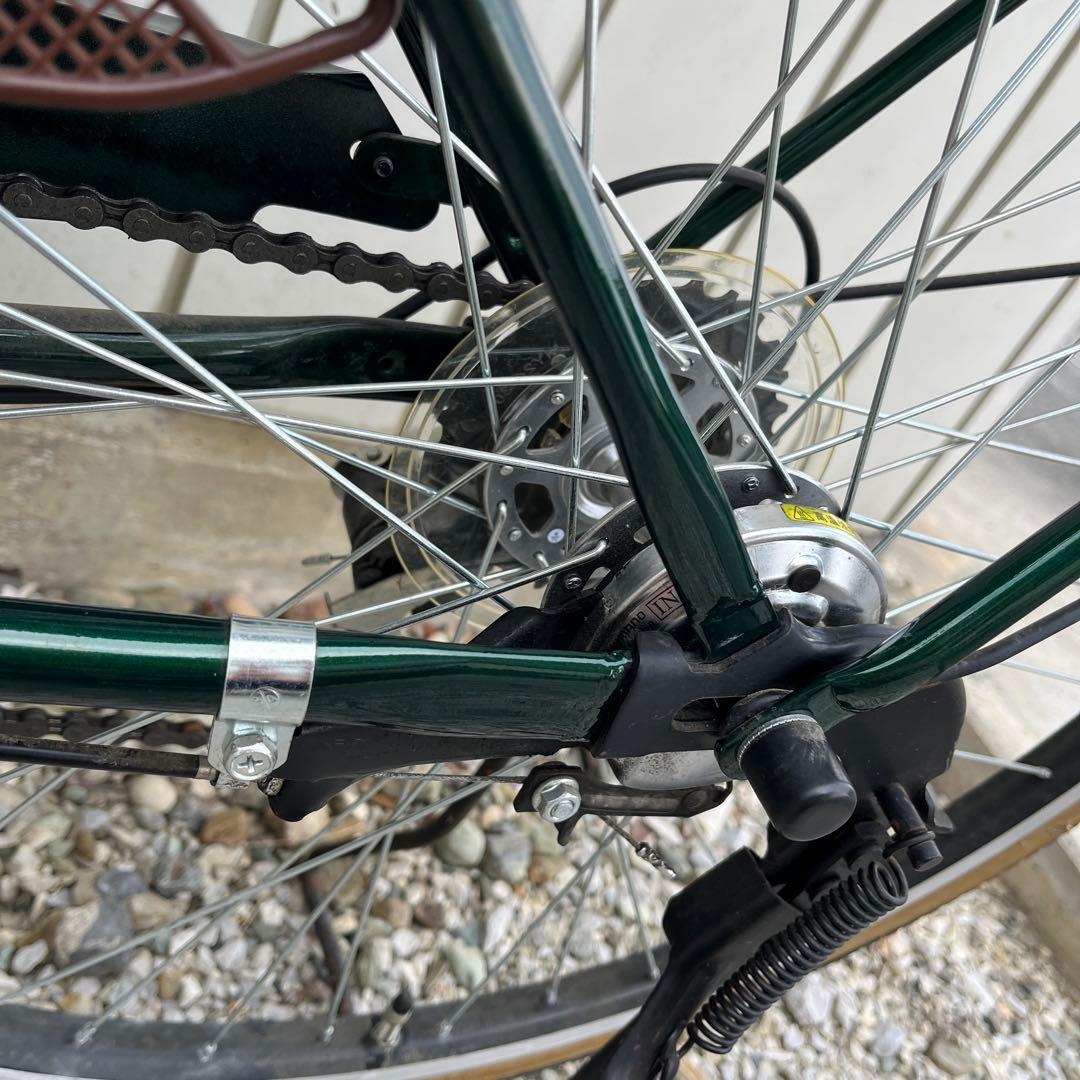 【要メンテナンス】 26インチ自転車 フォレストグリーン籐籠風おしゃれママチャリ