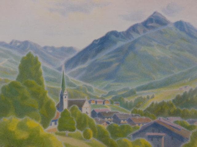 五十嵐二郎、アルプバッハ（チロル）、希少画集画、新品高級額・額装付