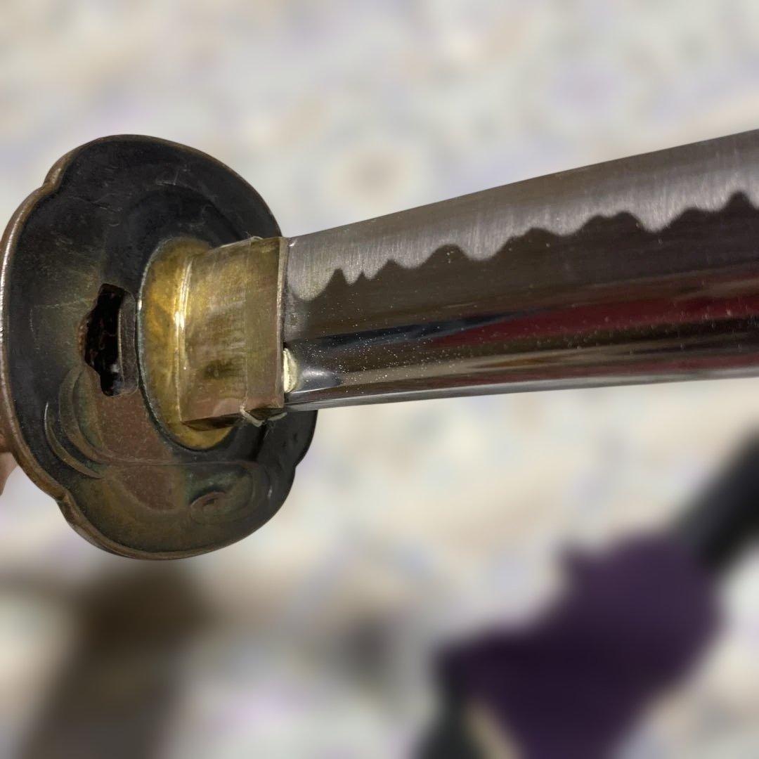 居合刀(刀袋付) 茶柄 竹笹木瓜真鍮鍔 黒梨地呂鞘