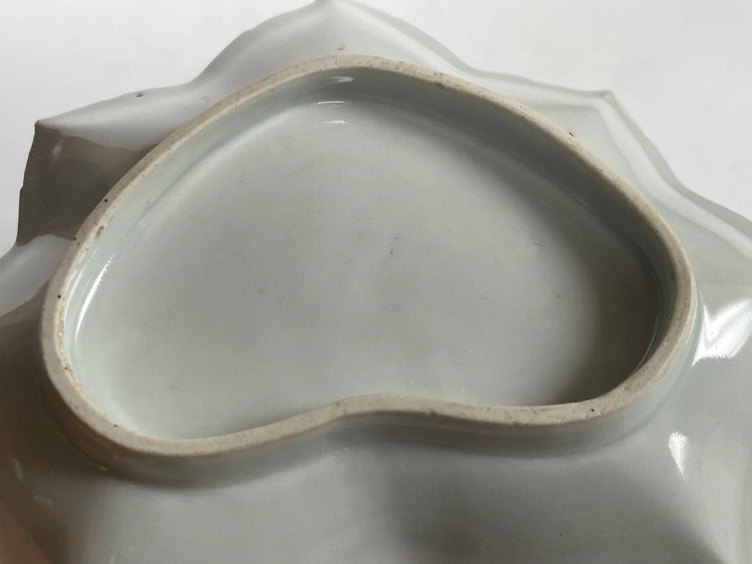 骨董　アンティーク　藍九谷　染付如意雲文楓形皿　変形皿