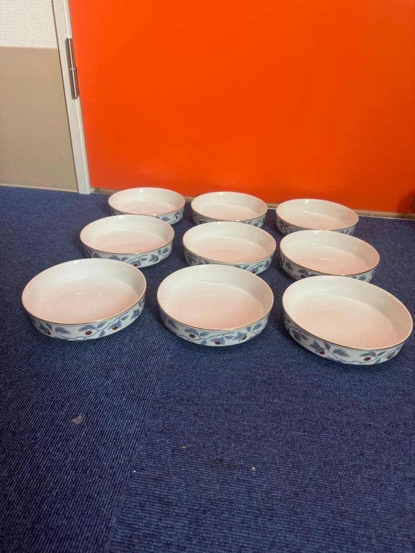 1697 深川製磁　果実文　中皿　9客　15cm 金彩