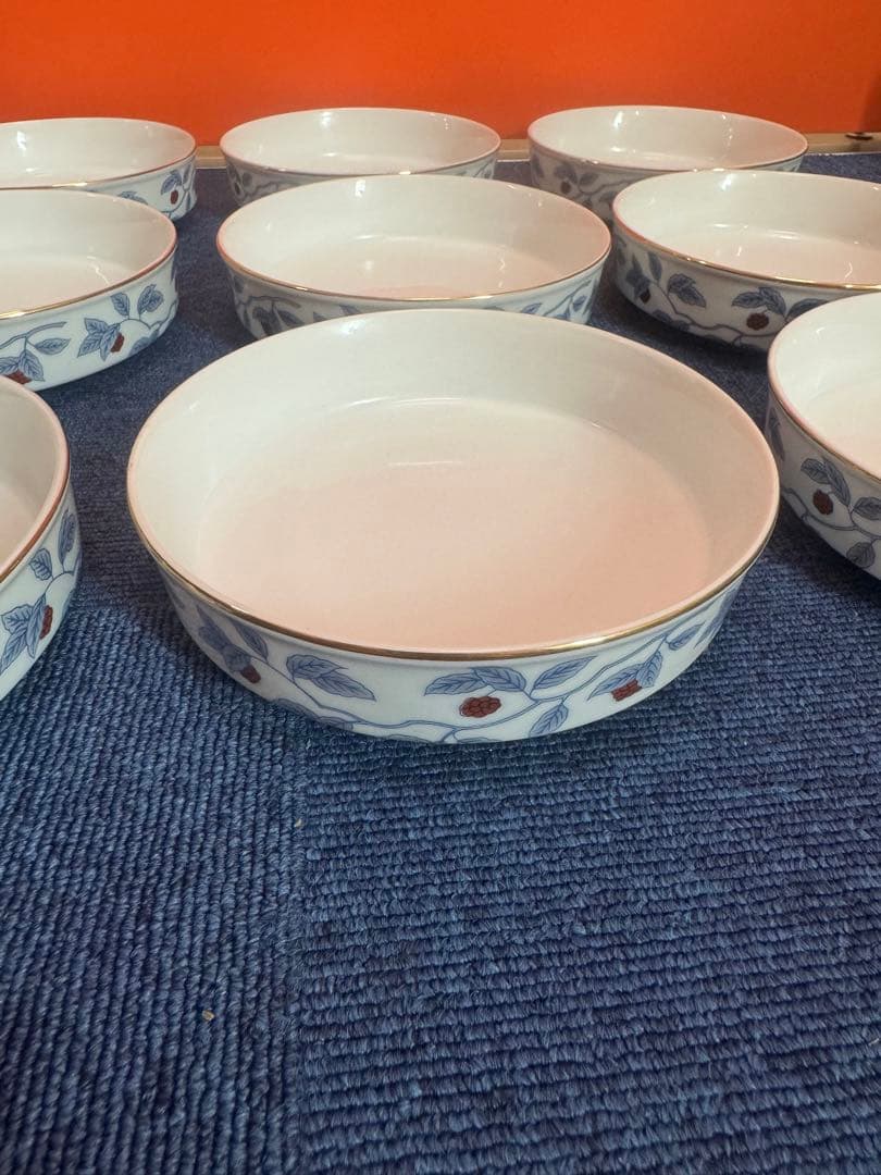 1697 深川製磁　果実文　中皿　9客　15cm 金彩