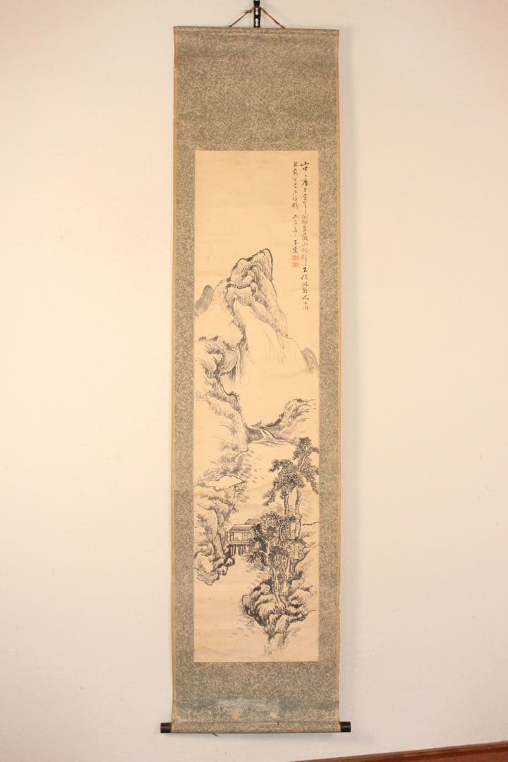 No5064 掛軸　五日市玉東　山水画賛　紙本　南画　日本画　古美術　送料無料