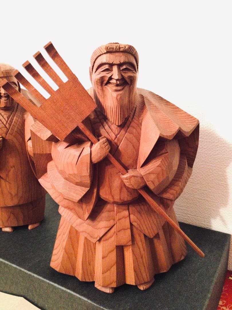 飛騨 伝統工芸士 一位一刀彫 西村公之作 木彫り 高砂人形 縁起物 未展示