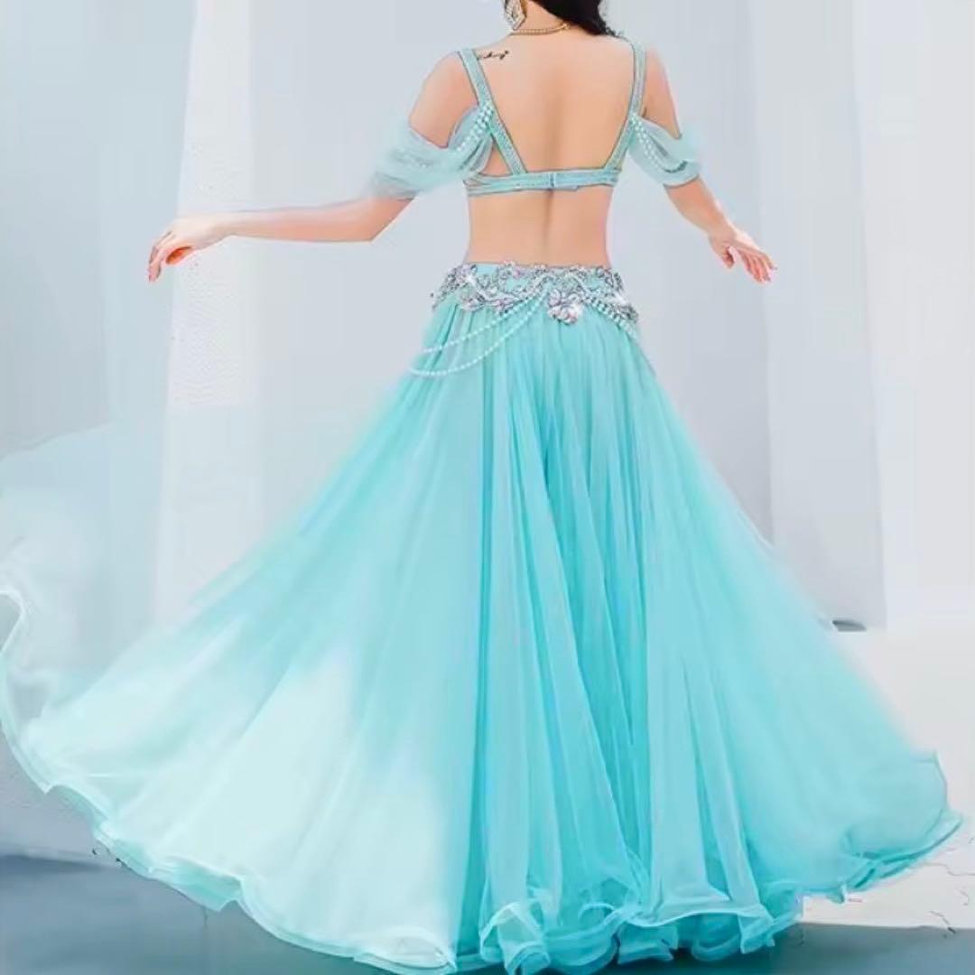 【新品】ベリーダンス衣装B ミントグリーン キラキラ パール オリエンタル M