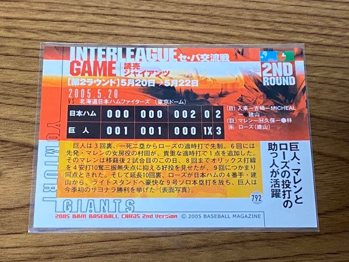 タフィ ローズ選手 直筆サインカード 読売ジャイアンツ