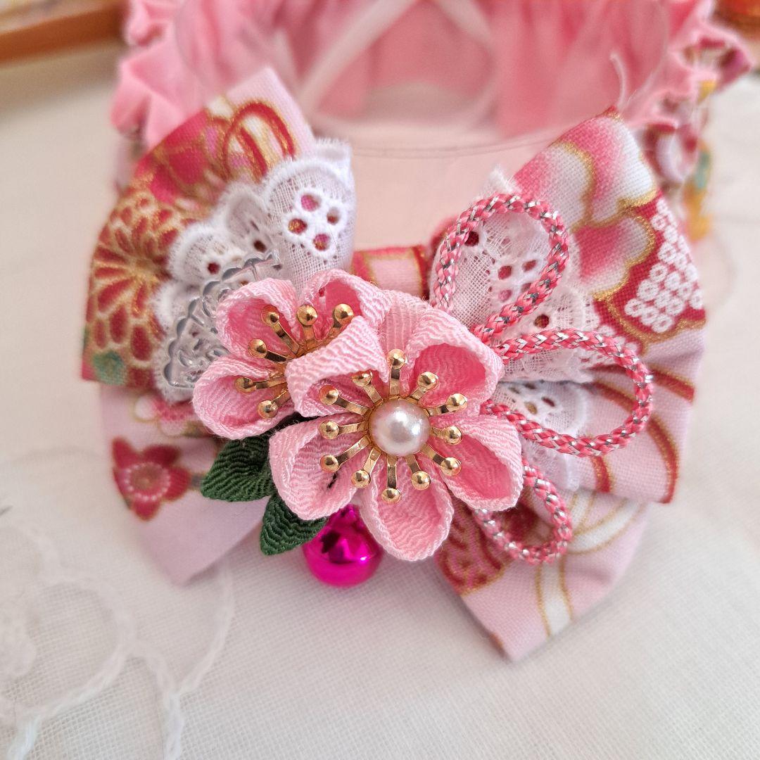 短毛シュシュ、和風妻み細工(ピンク③)わんちゃん猫ちゃん用