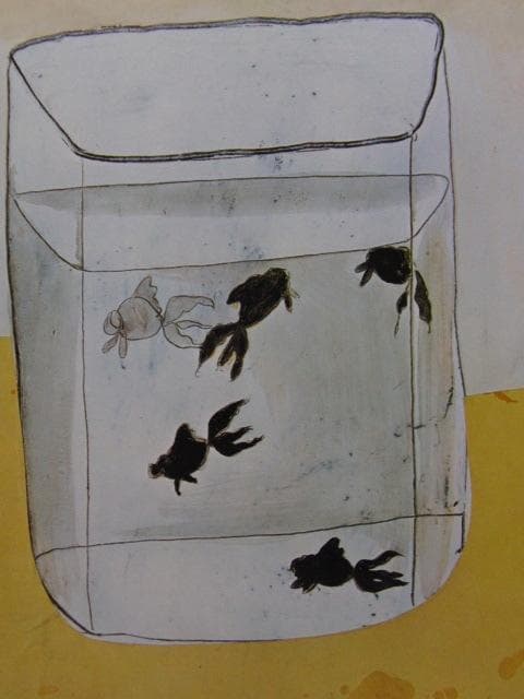 三岸好太郎、【黒い金魚】、新品高級額 額装付、年代物・希少画集画、状態良好