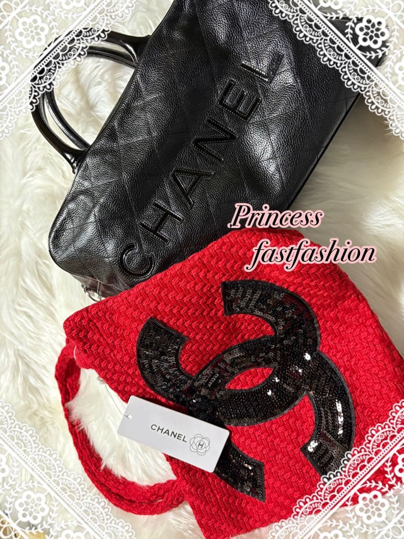 ケ*ン様 シャネル CHANEL ニット編み レッド＆ブラック スパンコール ト